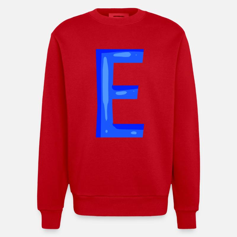 Letter E initial letter blue - Heavyweight Oversized Organic Crew Neck Made in EU - red