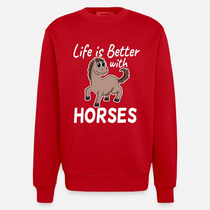 Pferd Spruch Pferde Mädchen - Heavyweight Oversized Organic Crew Neck Made in EU - Rot