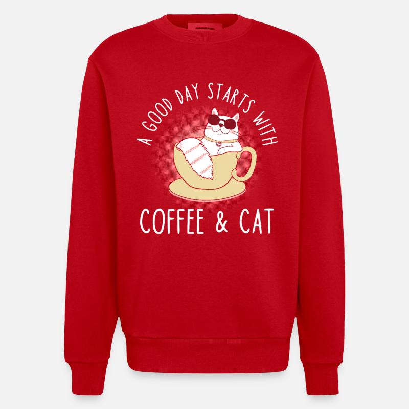 Kaffee Katze Spruch - Heavyweight Oversized Organic Crew Neck Made in EU - red