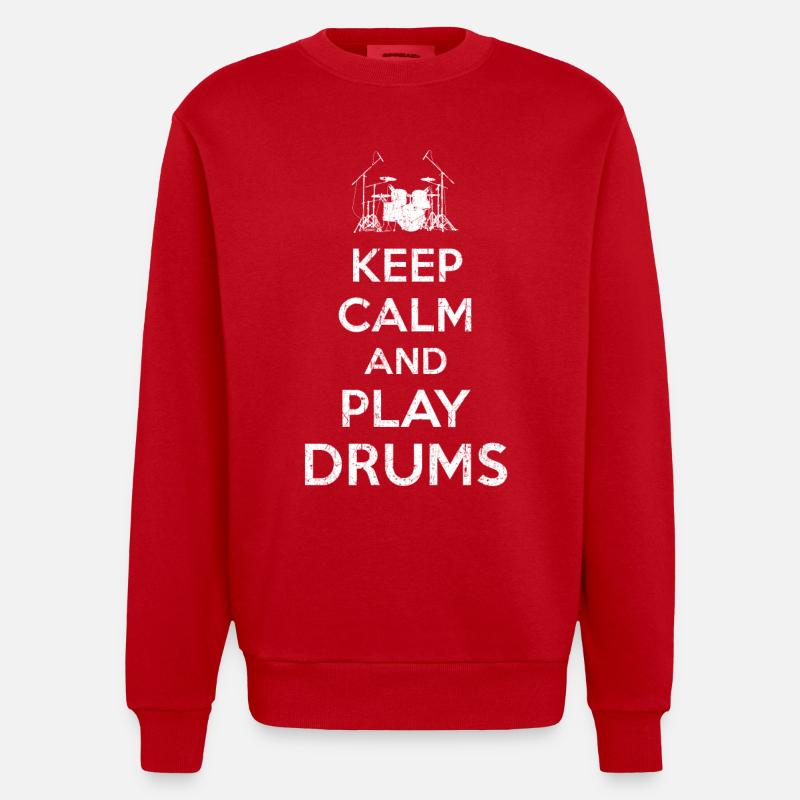 Keep Calm Drummer - Sweat bio épais oversize fabriqué en UE - rouge
