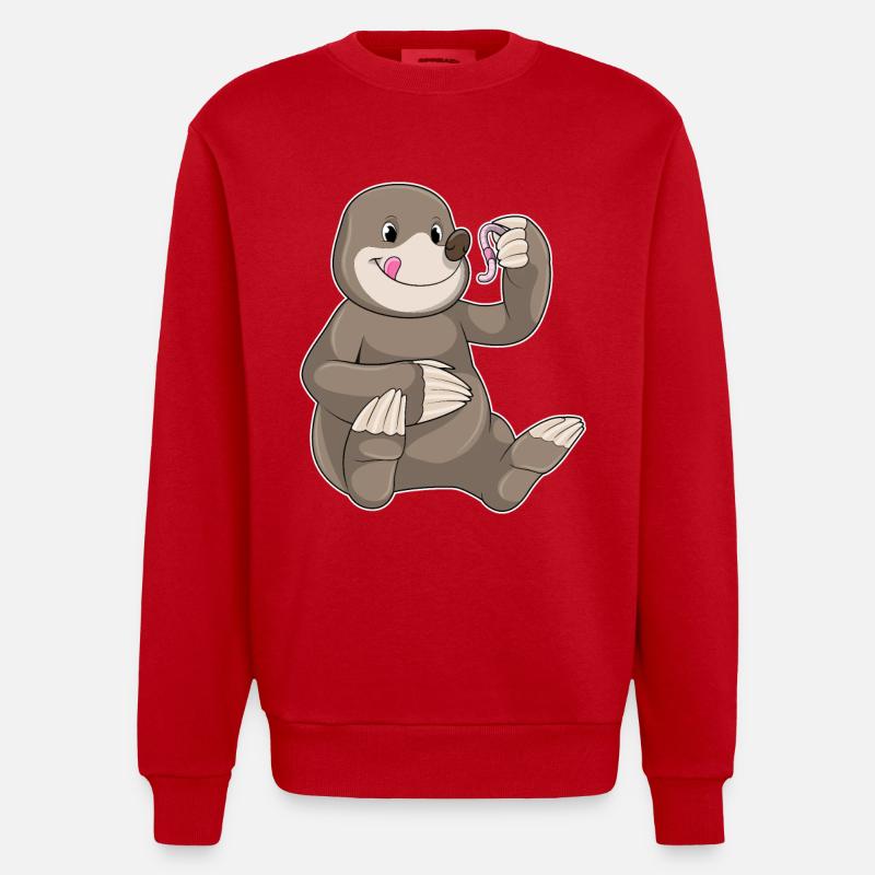 Mole with earthworm - Heavyweight Oversized Organic Crew Neck Made in EU - red