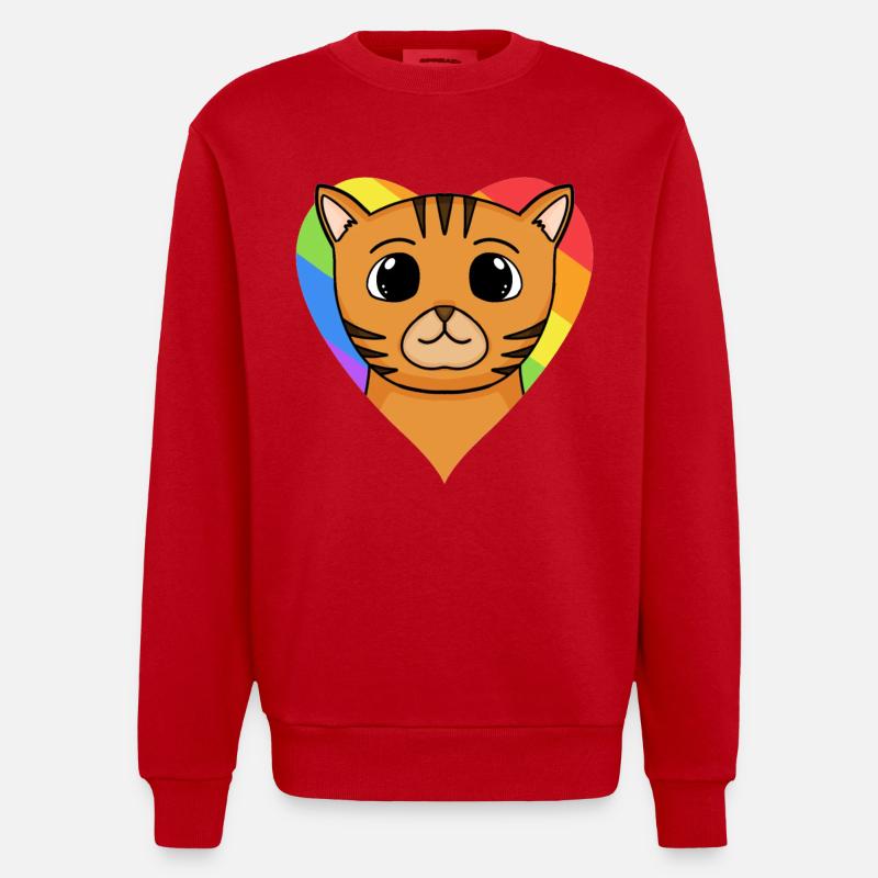 LGBT Katze Bengalkatze Regenbogen - Heavyweight Oversized Organic Crew Neck Made in EU - Rot