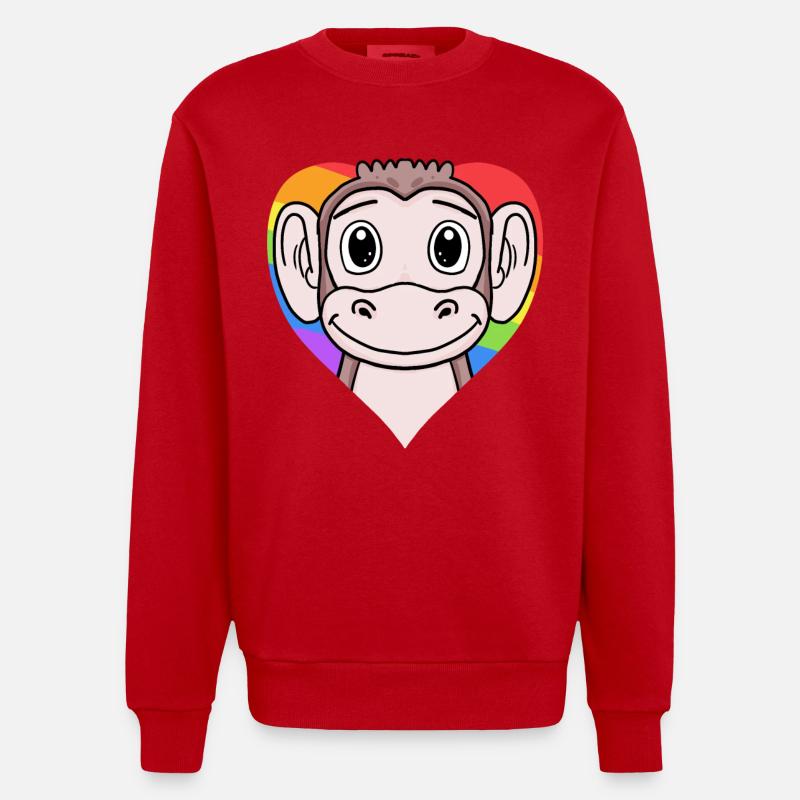 LGBT Tier Affe Regenbogen - Heavyweight Oversized Organic Crew Neck Made in EU - Rot