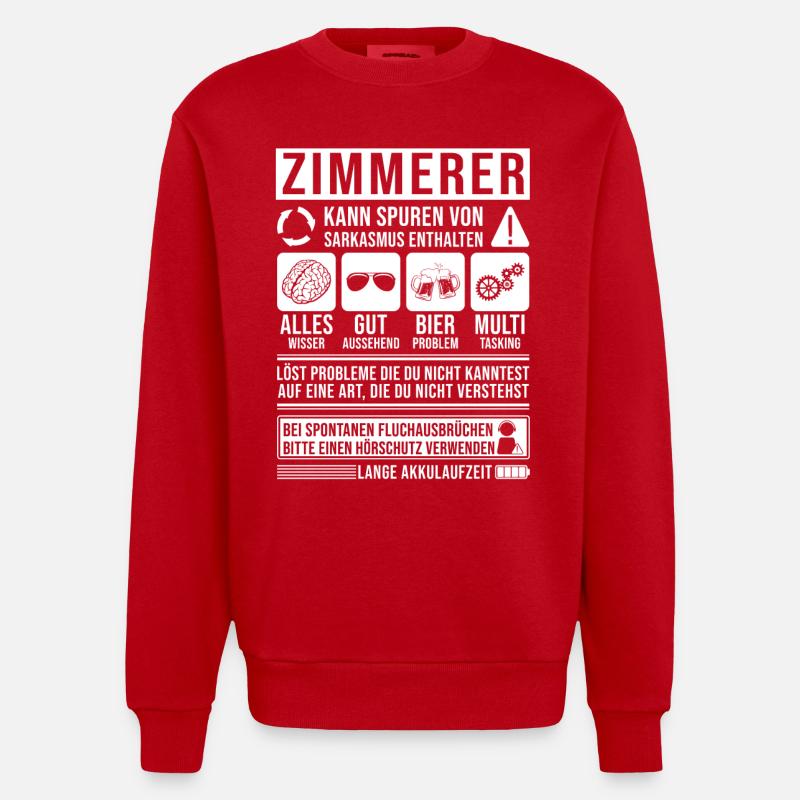 Zimmerer Spruch lustig - Heavyweight Oversized Organic Crew Neck Made in EU - Rot