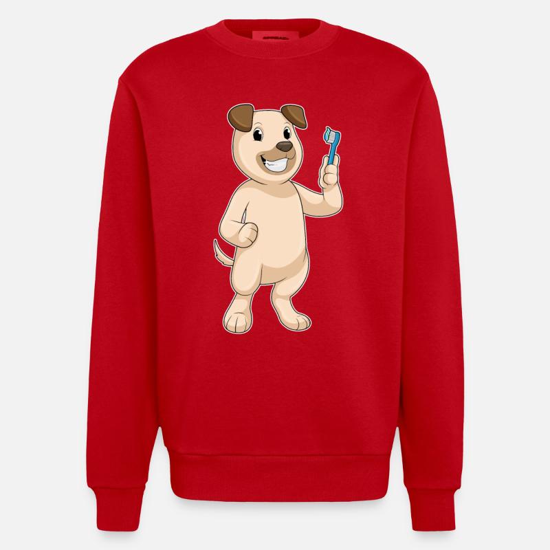 Chien avec brosse à dents - Sweat bio épais oversize fabriqué en UE - rouge