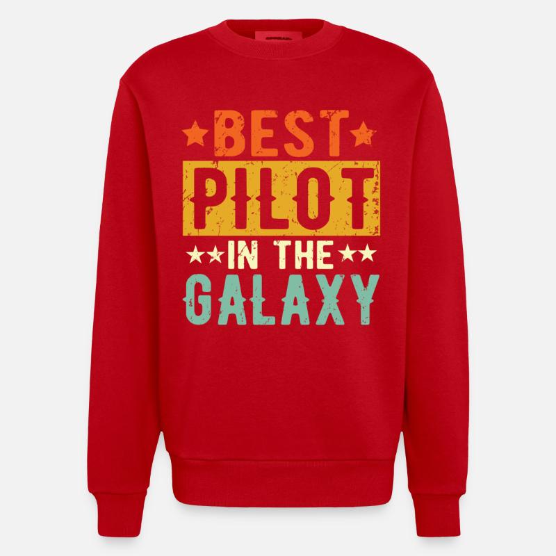 Best Pilot ever Pilot Gift - Heavyweight Oversized Organic Crew Neck Made in EU - red