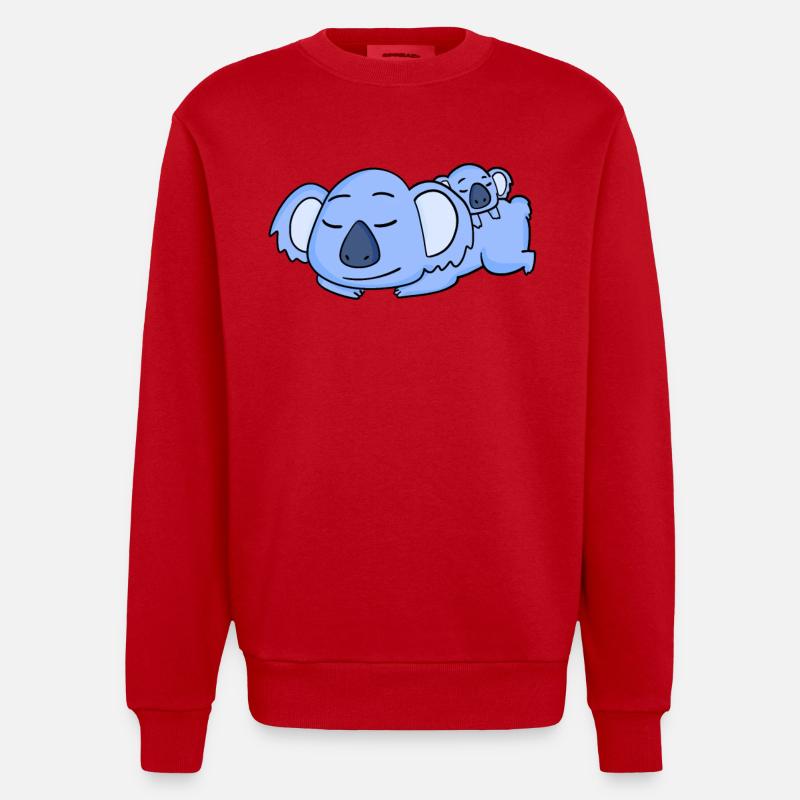 Papa Koala avec Bébé Koala - Sweat bio épais oversize fabriqué en UE - rouge