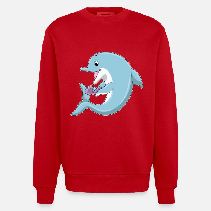 Dauphin avec perle - Sweat bio épais oversize fabriqué en UE - rouge