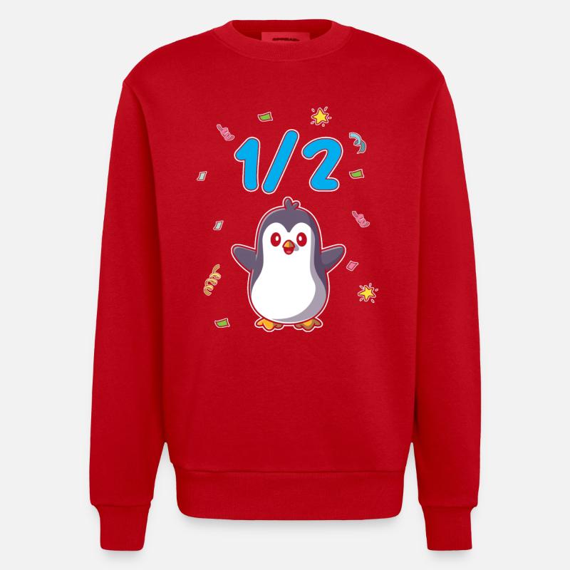 Demi-année 6 mois Anniversaire Pingouin - Sweat bio épais oversize fabriqué en UE - rouge