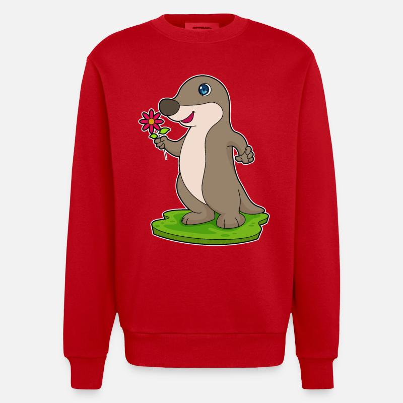 Loutre à fleur - Sweat bio épais oversize fabriqué en UE - rouge