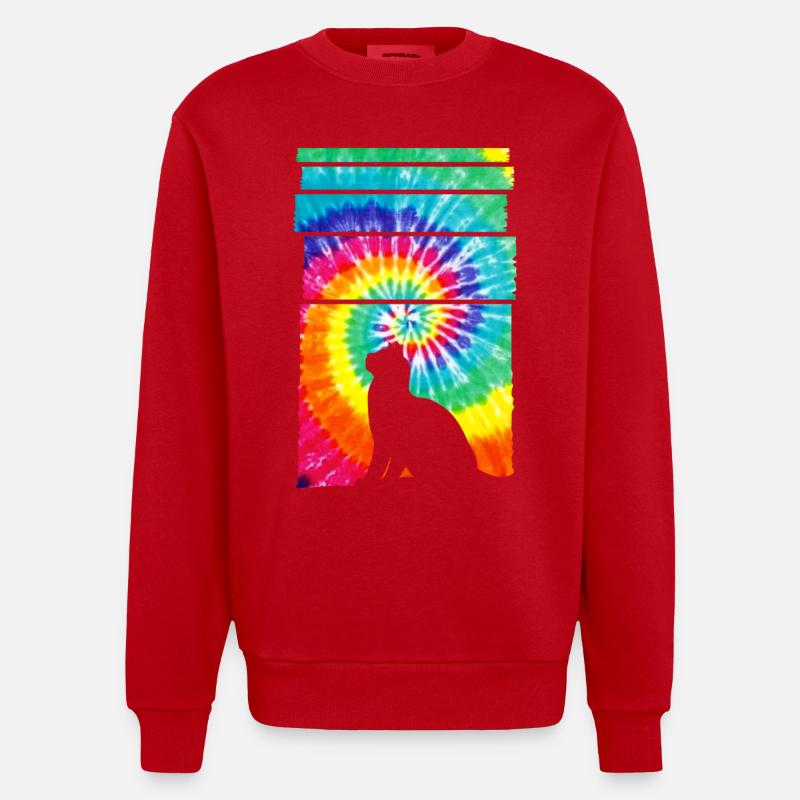 Cat Hippie Tie Dye - Sweat bio épais oversize fabriqué en UE - rouge