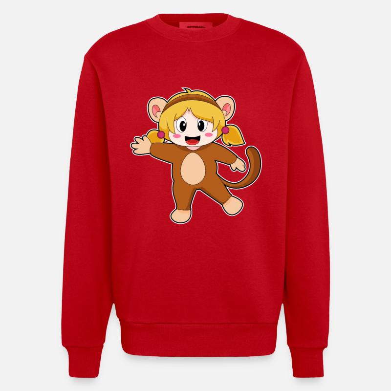 Fille déguisée en singe - Sweat bio épais oversize fabriqué en UE - rouge