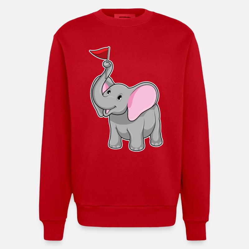 Éléphant avec drapeau - Sweat bio épais oversize fabriqué en UE - rouge