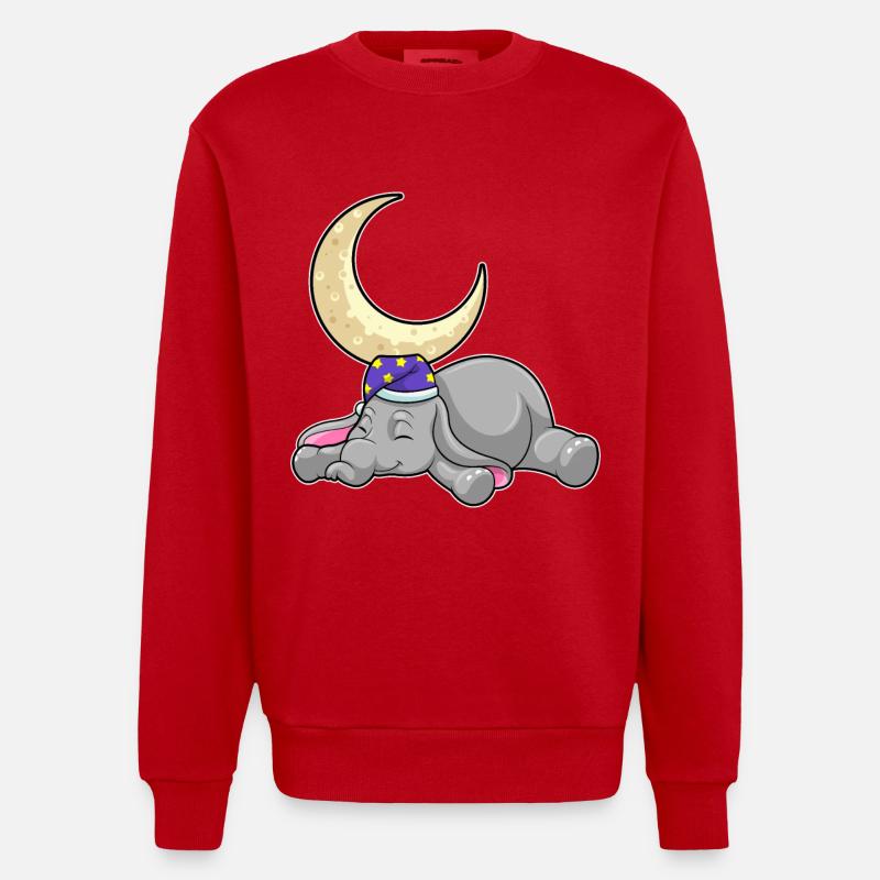 Elephant with moon - Heavyweight Oversized Organic Crew Neck Made in EU - red