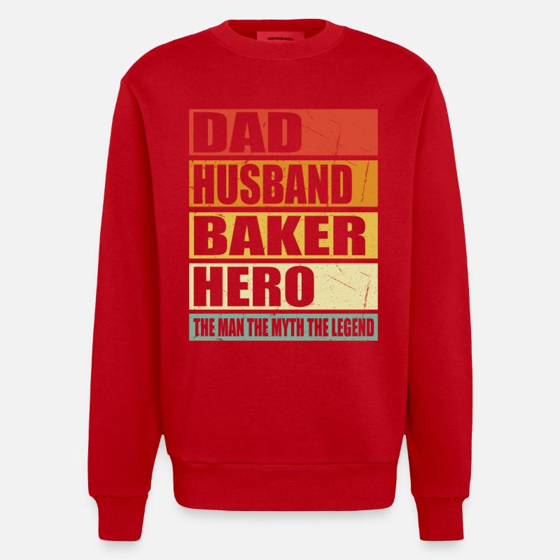 Father Husband Baker Held - Heavyweight Oversized Organic Crew Neck Made in EU - red