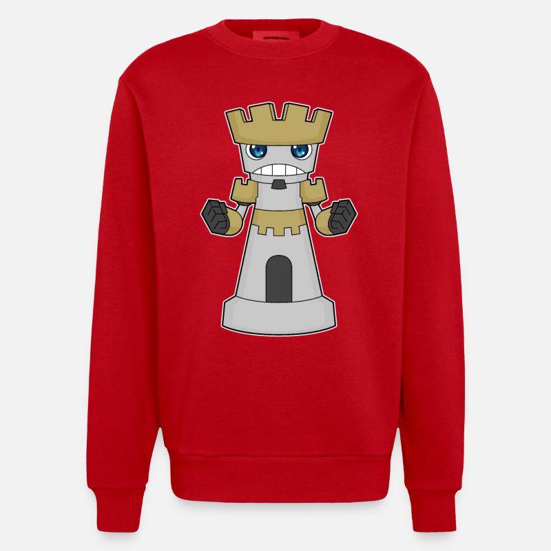 Chess piece Rook Chess - Heavyweight Oversized Organic Crew Neck Made in EU - red