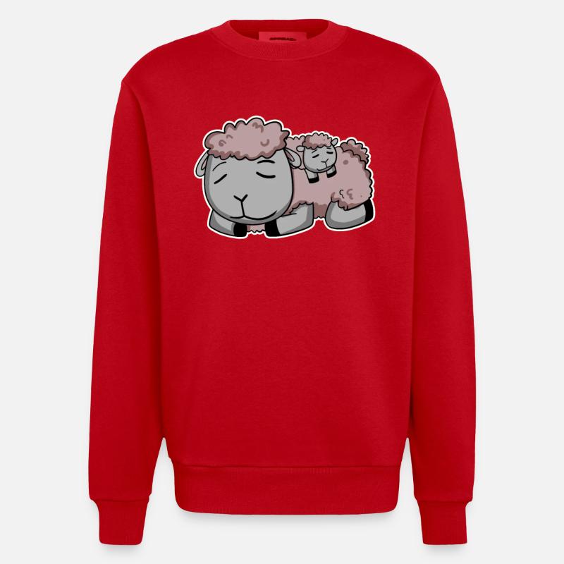 Moutons avec bébé moutons - Sweat bio épais oversize fabriqué en UE - rouge