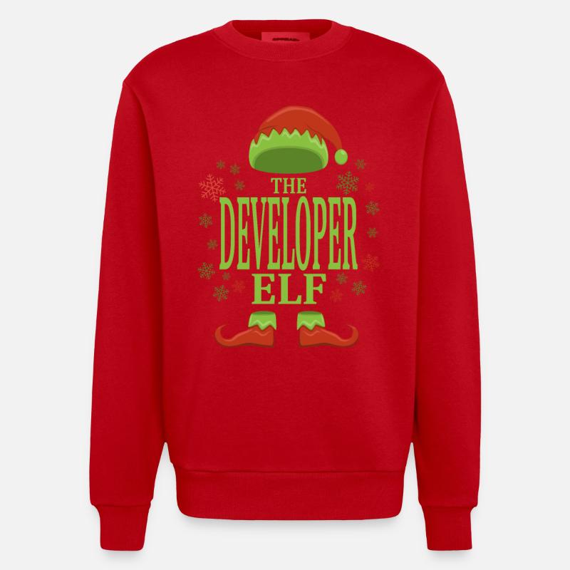 Software Developer Christmas Elf - Heavyweight Oversized Organic Crew Neck Made in EU - red