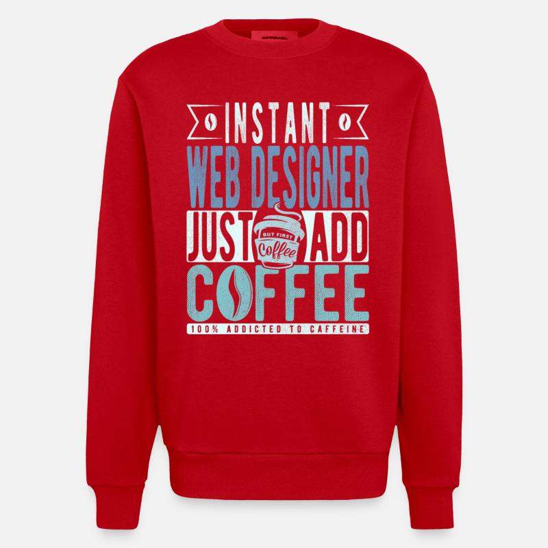 Webdesigner Coffee Quote - Heavyweight Oversized Organic Crew Neck Made in EU - red