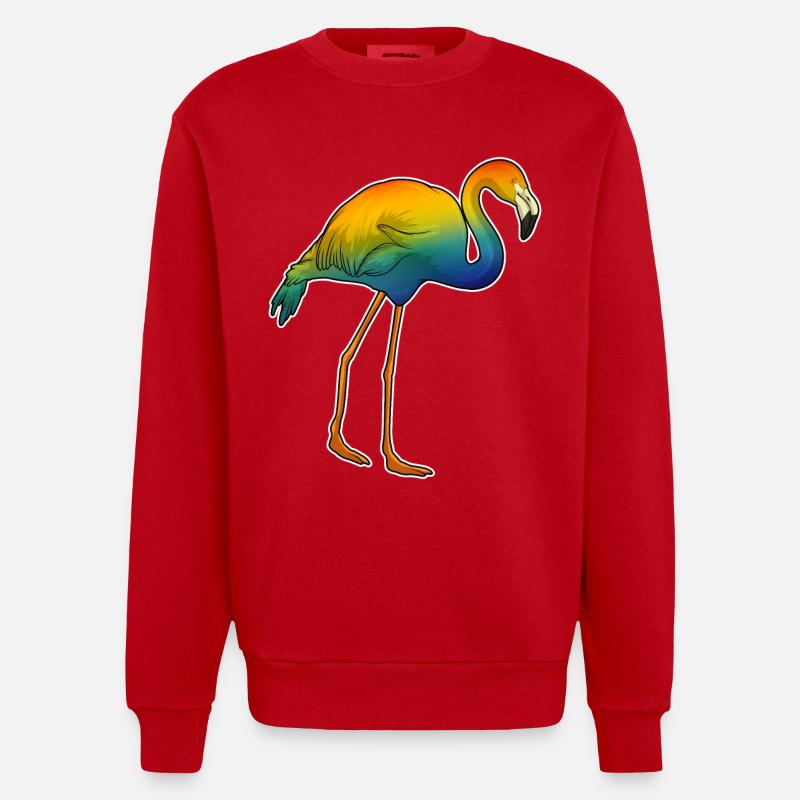 Flamingo Rainbow - Heavyweight Oversized Organic Crew Neck Made in EU - red