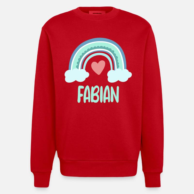 Fabian Name Regenbogen Baby - Heavyweight Oversized Organic Crew Neck Made in EU - Rot