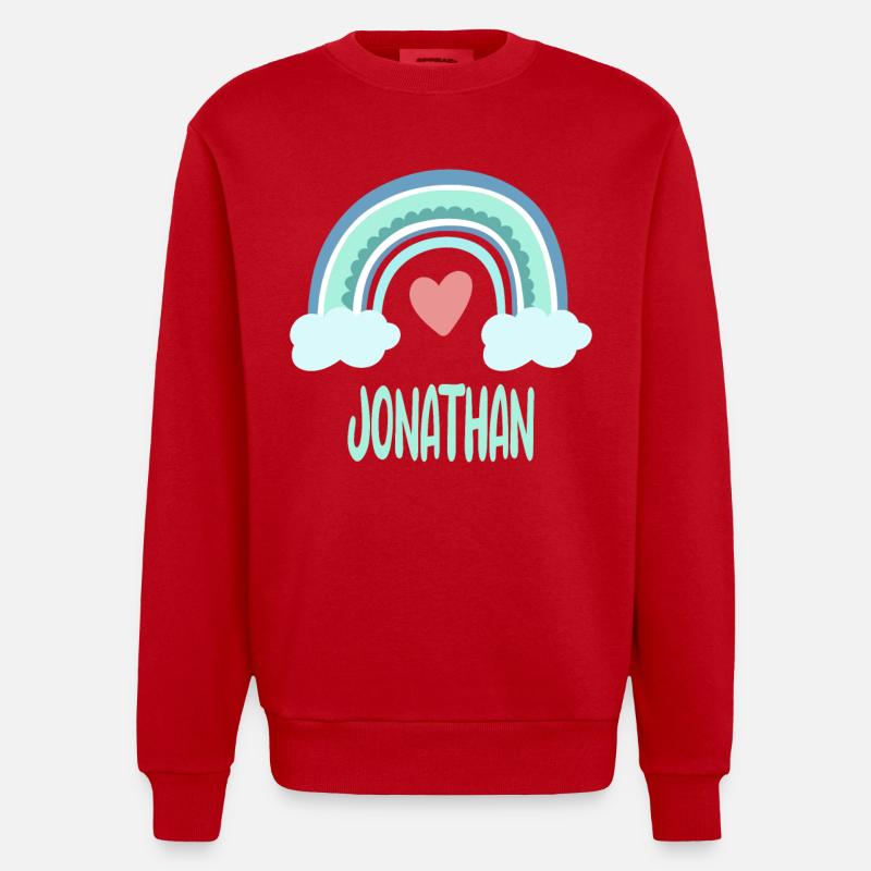 Jonathan Name Regenbogen Baby - Heavyweight Oversized Organic Crew Neck Made in EU - Rot
