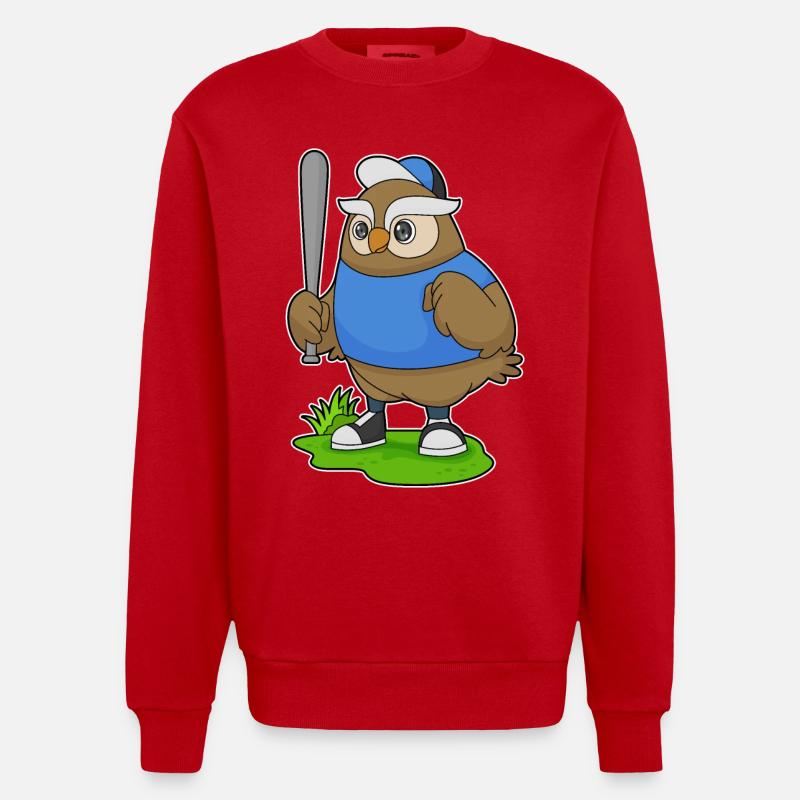 Batte de baseball Owl - Sweat bio épais oversize fabriqué en UE - rouge