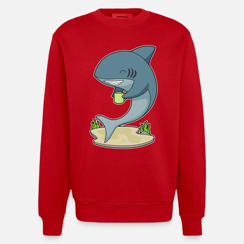 Shark Mug Coffee - Heavyweight Oversized Organic Crew Neck Made in EU - red