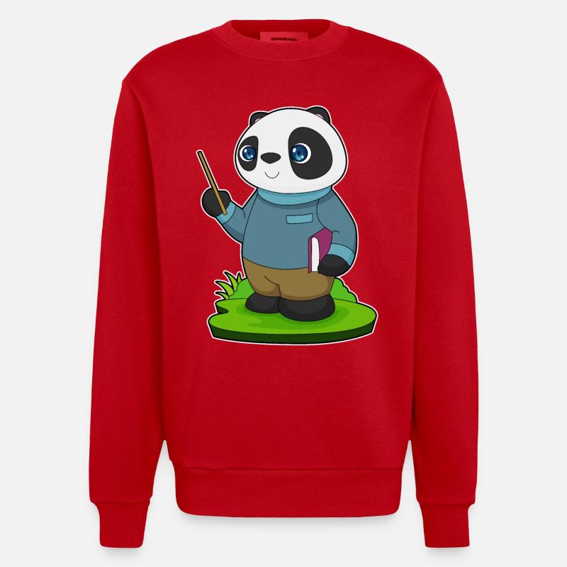Panda Lehrer Pointer - Heavyweight Oversized Organic Crew Neck Made in EU - Rot