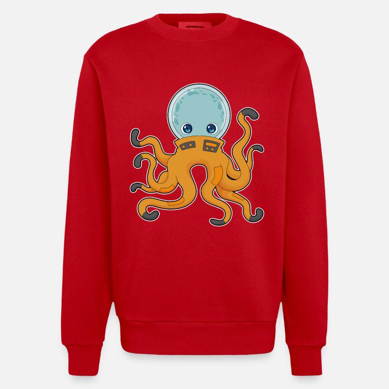 Octopus Astronaut Space - Heavyweight Oversized Organic Crew Neck Made in EU - red