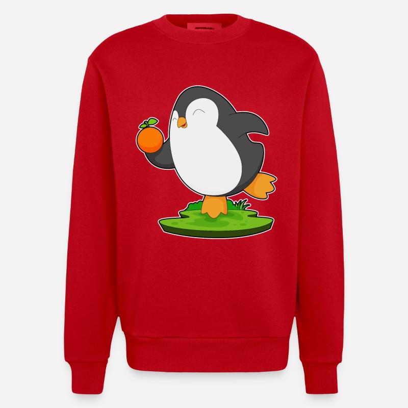 Pingouin Orange Fruit - Sweat bio épais oversize fabriqué en UE - rouge