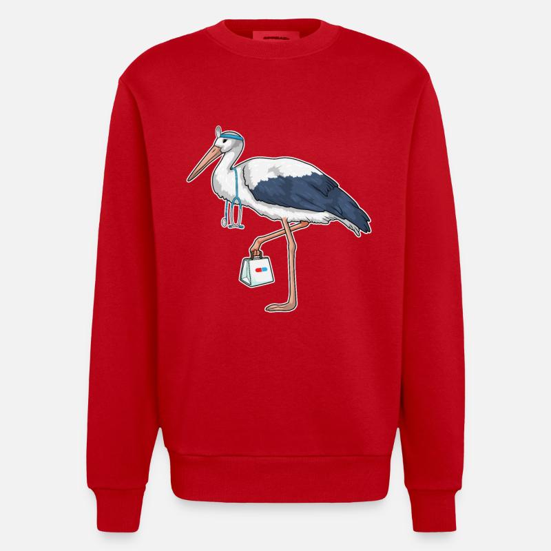 Stéthoscope du docteur cigogne - Sweat bio épais oversize fabriqué en UE - rouge