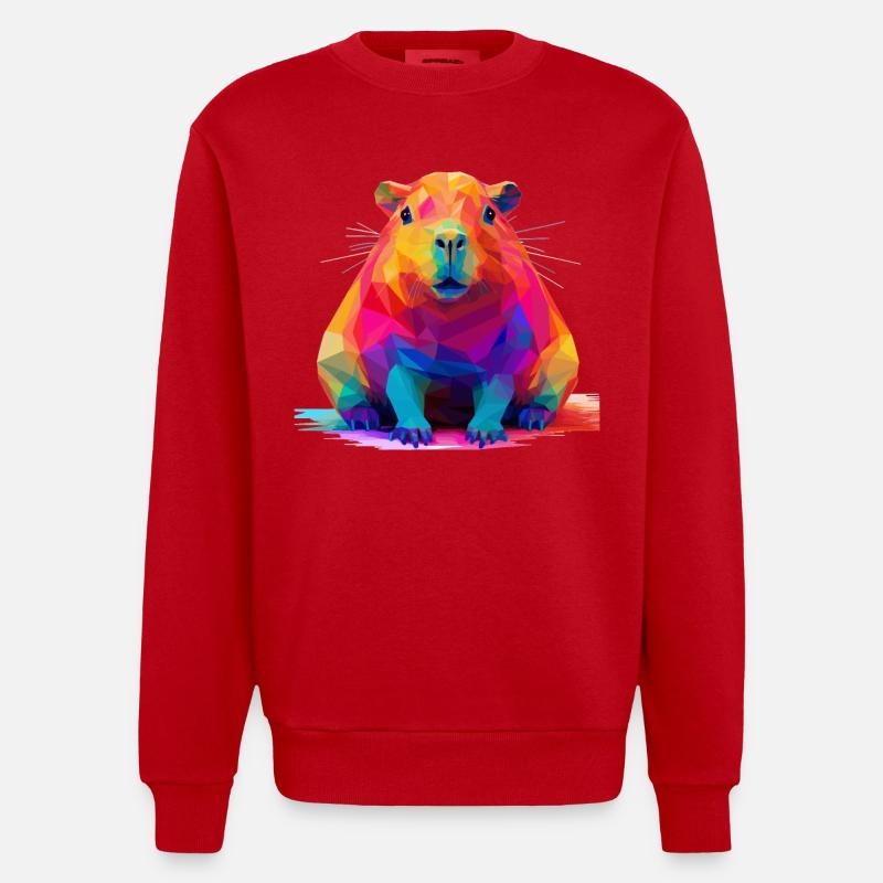 Capybara Low Polygon Design - Heavyweight Oversized Organic Crew Neck Made in EU - red