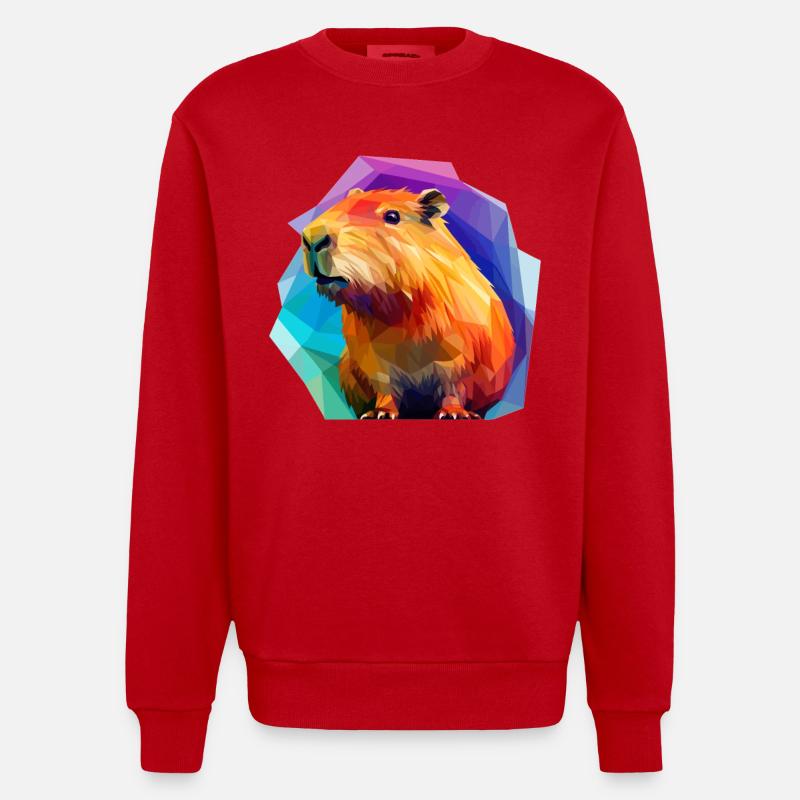 Capybara Low Polygon Design - Heavyweight Oversized Organic Crew Neck Made in EU - red
