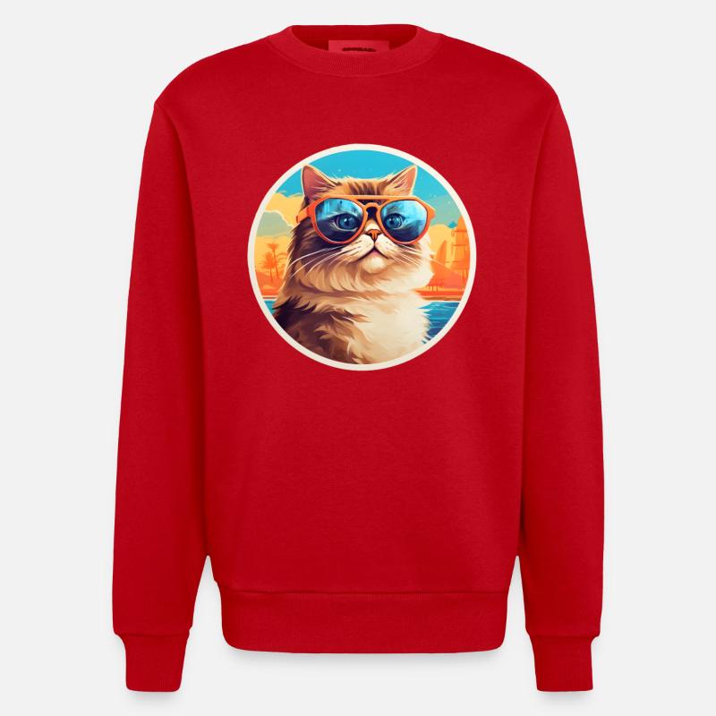 Katze mit Sonnenbrille - Heavyweight Oversized Organic Crew Neck Made in EU - Rot