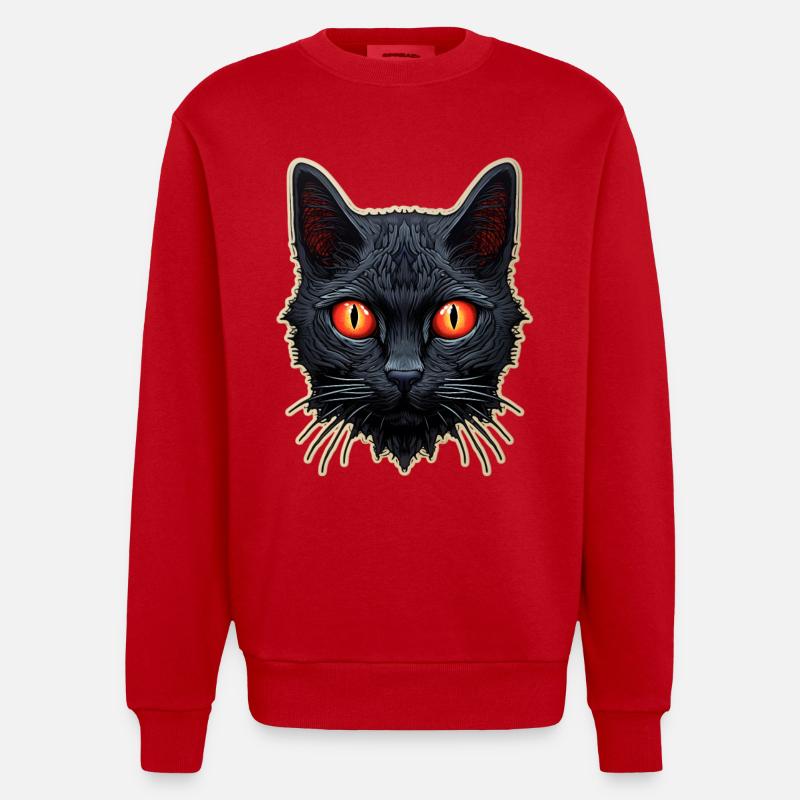 Chat noir Halloween - Sweat bio épais oversize fabriqué en UE - rouge