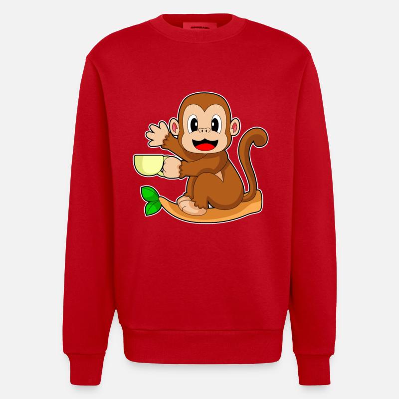 Monkey Coffee Mug - Heavyweight Oversized Organic Crew Neck Made in EU - red