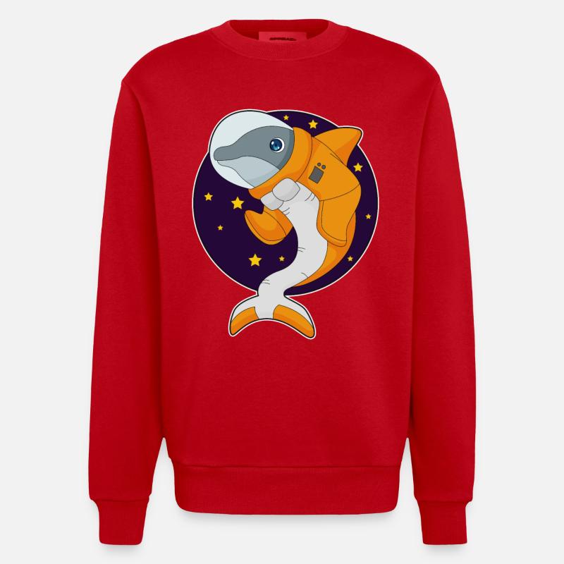 Dolphin Astronaut Space - Heavyweight Oversized Organic Crew Neck Made in EU - red