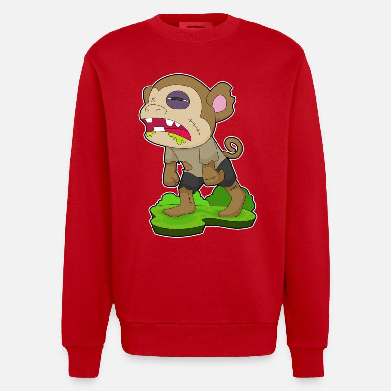 Singe Halloween Zombie - Sweat bio épais oversize fabriqué en UE - rouge