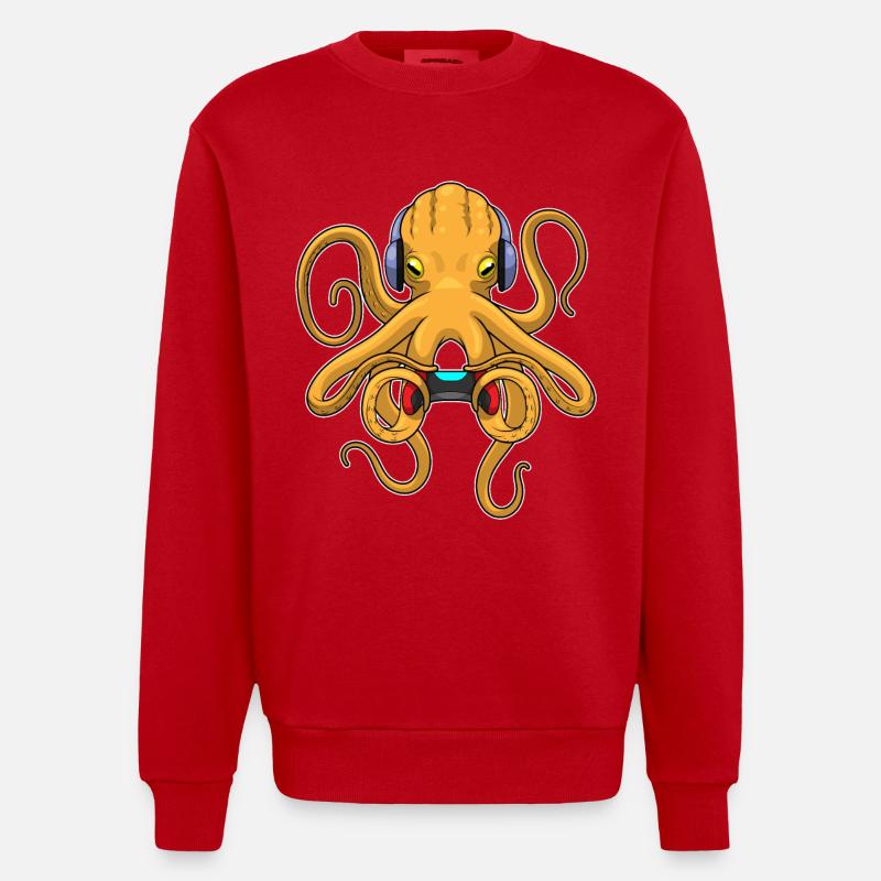 Manette Octopus Gamer - Sweat bio épais oversize fabriqué en UE - rouge