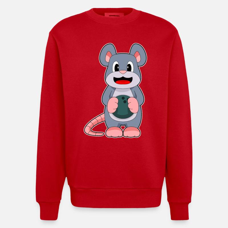 Mouse Bowling Bowling Ball - Heavyweight Oversized Organic Crew Neck Made in EU - red