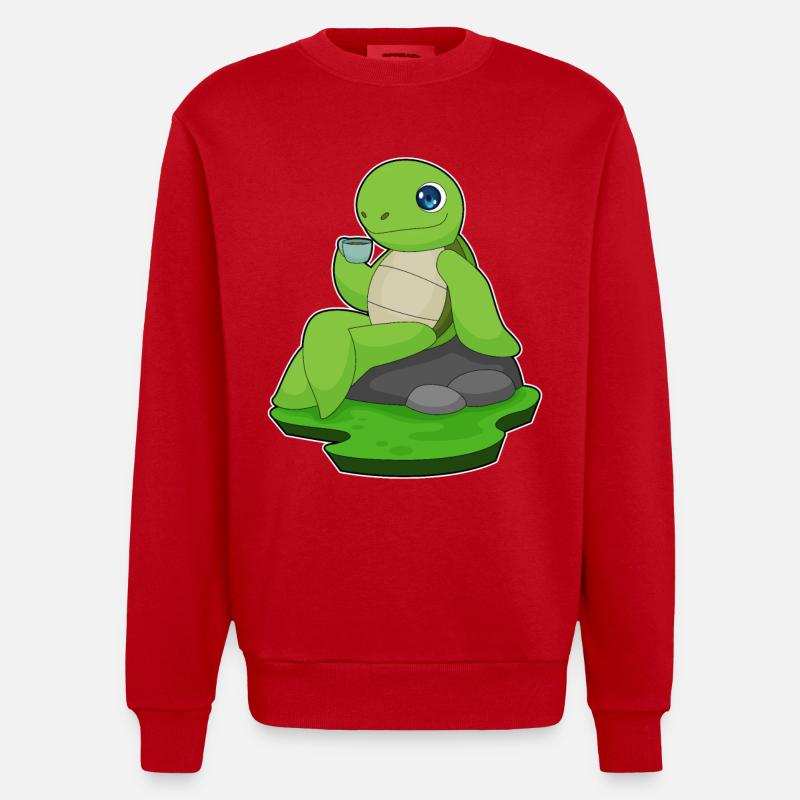 Turtle Coffee Mug - Heavyweight Oversized Organic Crew Neck Made in EU - red