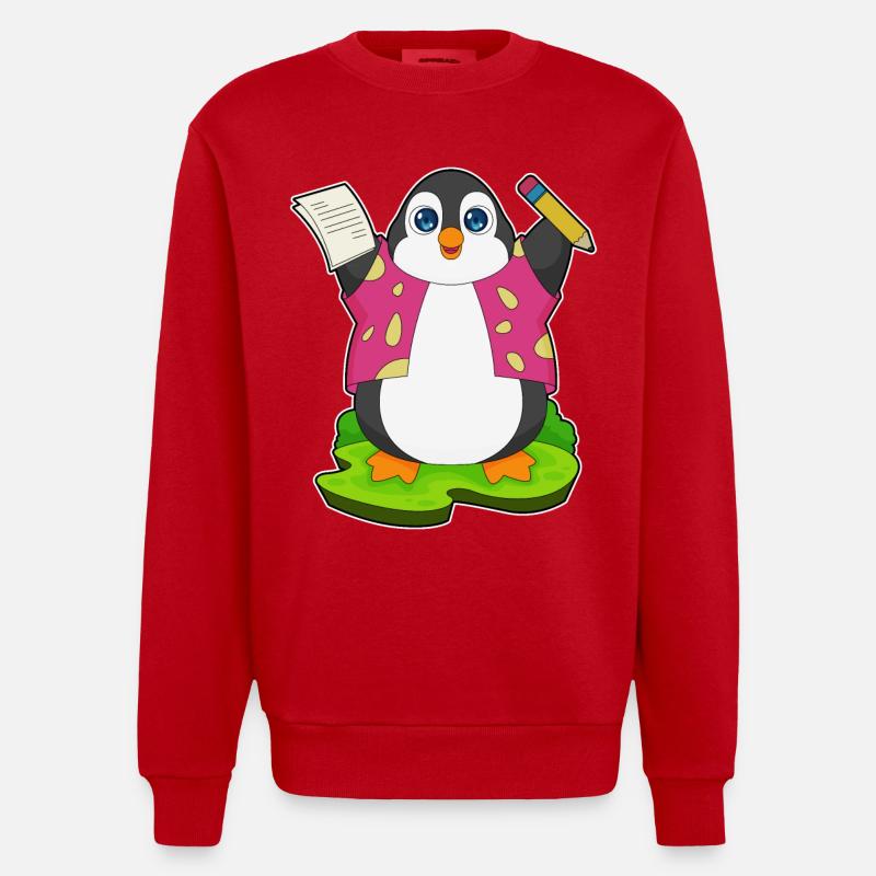 Pinguin Bleistift Papier Schule - Heavyweight Oversized Organic Crew Neck Made in EU - Rot