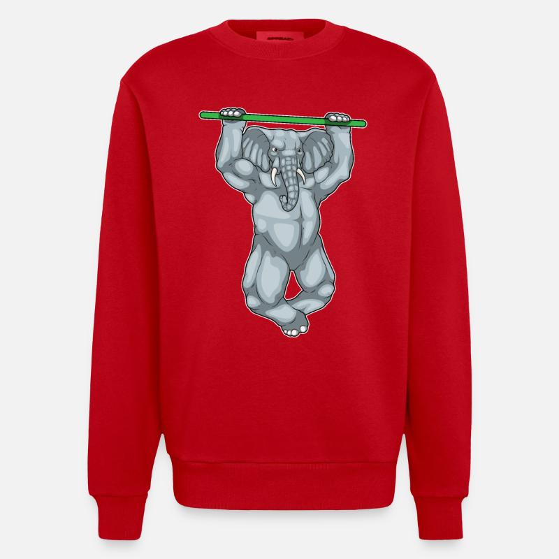 Elephant Bodybuilder Pull-Ups Musculation - Sweat bio épais oversize fabriqué en UE - rouge
