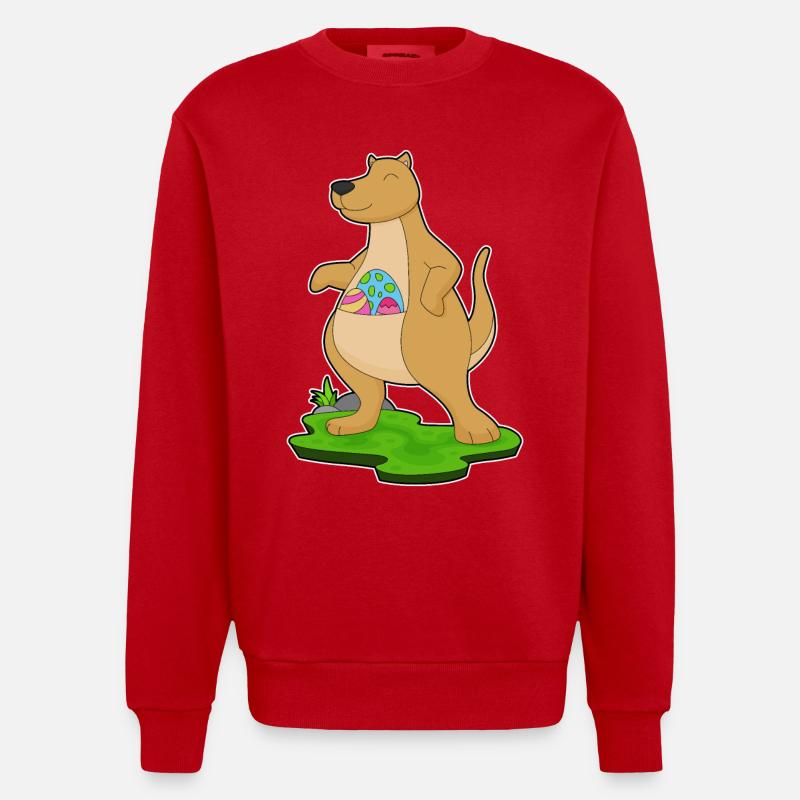 Kangaroo Easter Easter Eggs - Heavyweight Oversized Organic Crew Neck Made in EU - red