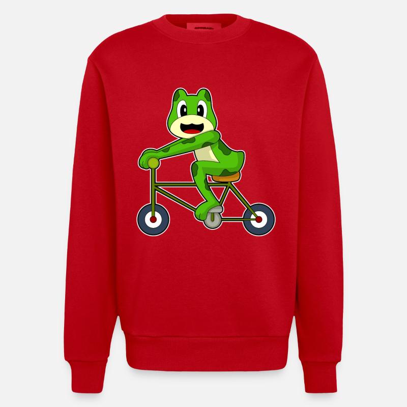 Frog Bicycle - Heavyweight Oversized Organic Crew Neck Made in EU - red