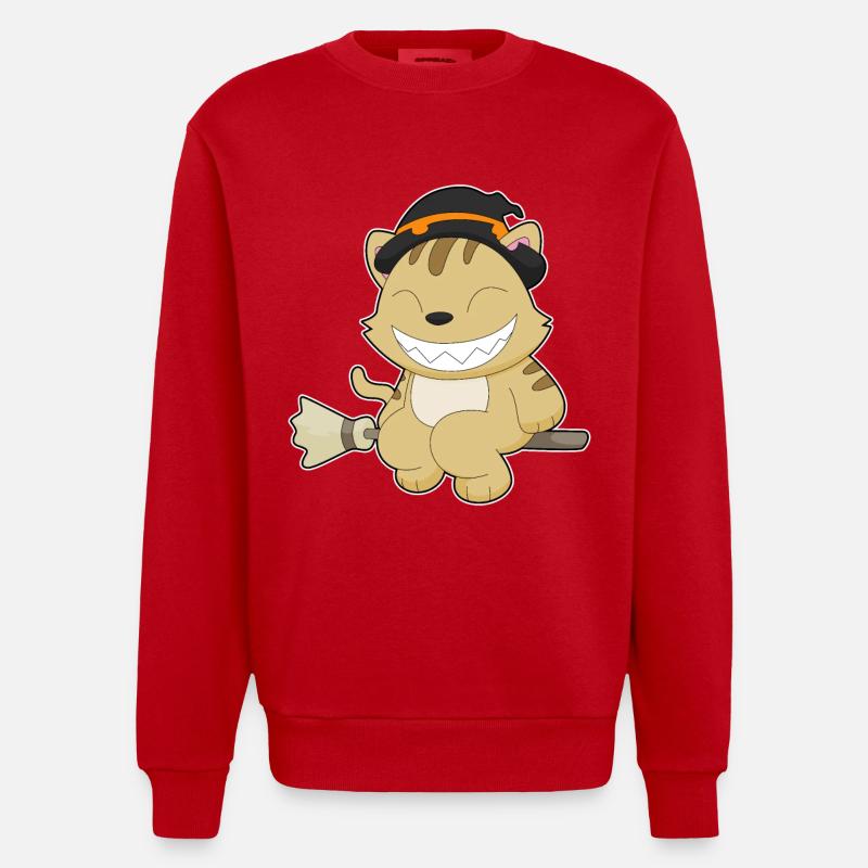 Chat Halloween Sorcière - Sweat bio épais oversize fabriqué en UE - rouge