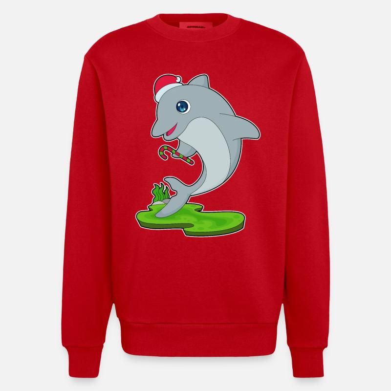 Canne de Noël Dauphin - Sweat bio épais oversize fabriqué en UE - rouge