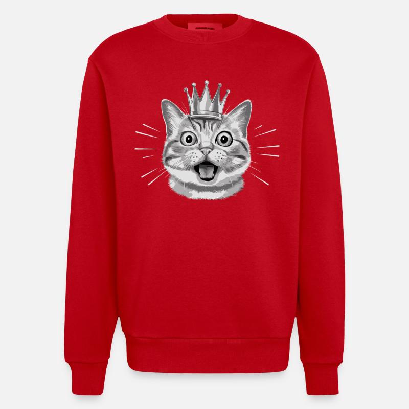Chat avec couronne - Sweat bio épais oversize fabriqué en UE - rouge
