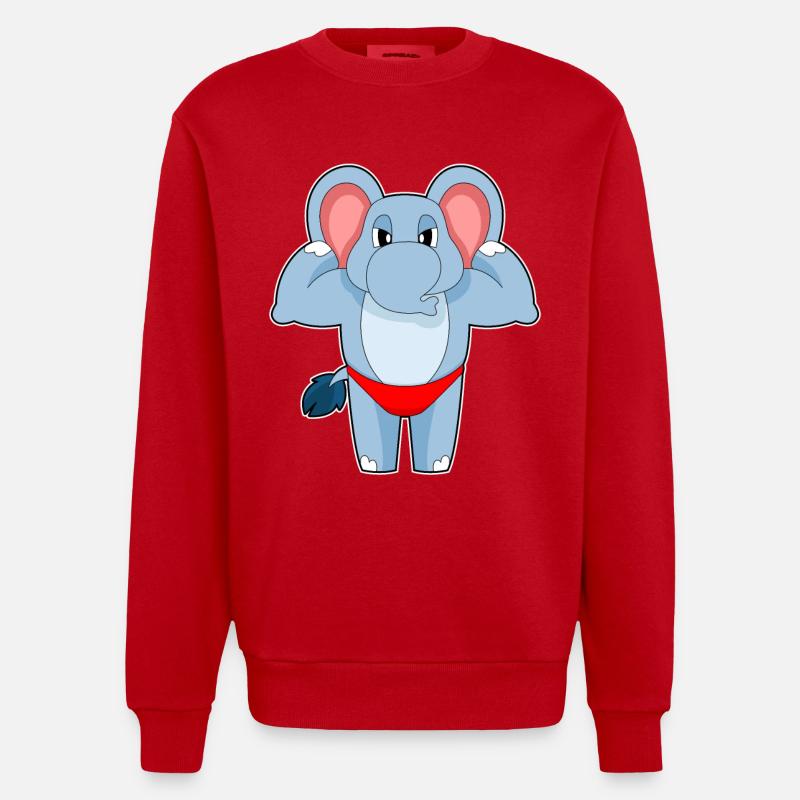 Elephant Bodybuilder Bodybuilding - Heavyweight Oversized Organic Crew Neck Made in EU - red